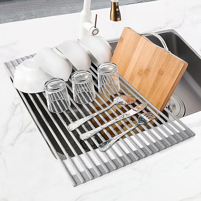 Roll Up Dish Drying Rack, Light Gray