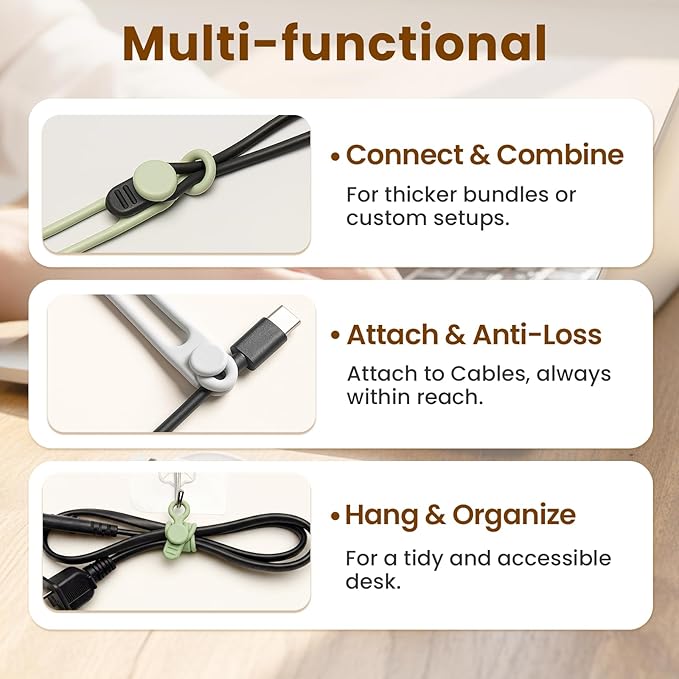 10 Pcs Silicone Cable Ties, Reusable Data Cable Organizer Wire Organizers for Office, Multipurpose Elastic Cord Wraps Cable Management for Charging Cord,Appliances,Home,Office,Kitchen,School,Travel