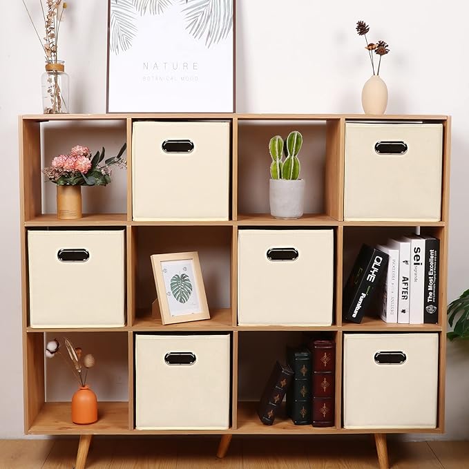 Fabric storage bins Cubes, Fabric Cube Organizer with Handle, Creamy White