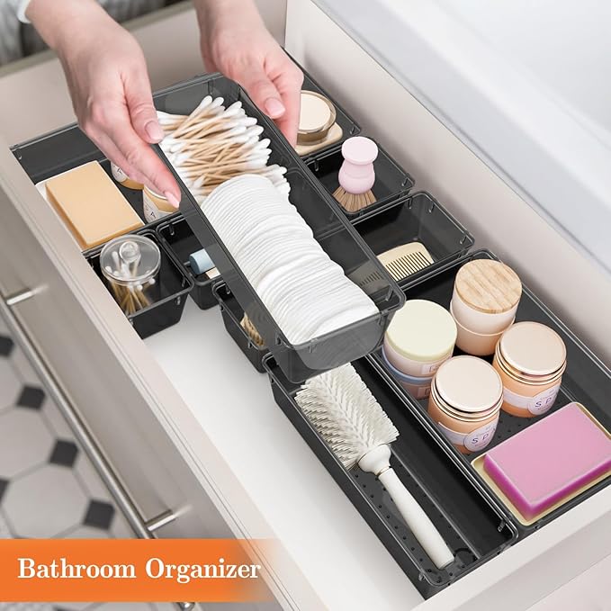 25 PCS Plastic Drawer Organizer Set, Clear Black