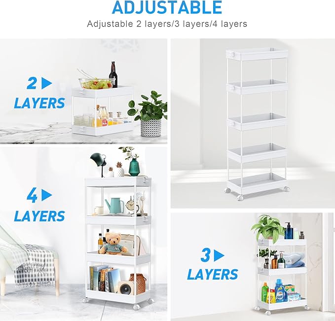 5-Tier Storage Cart Organizer Rolling Utility Cart