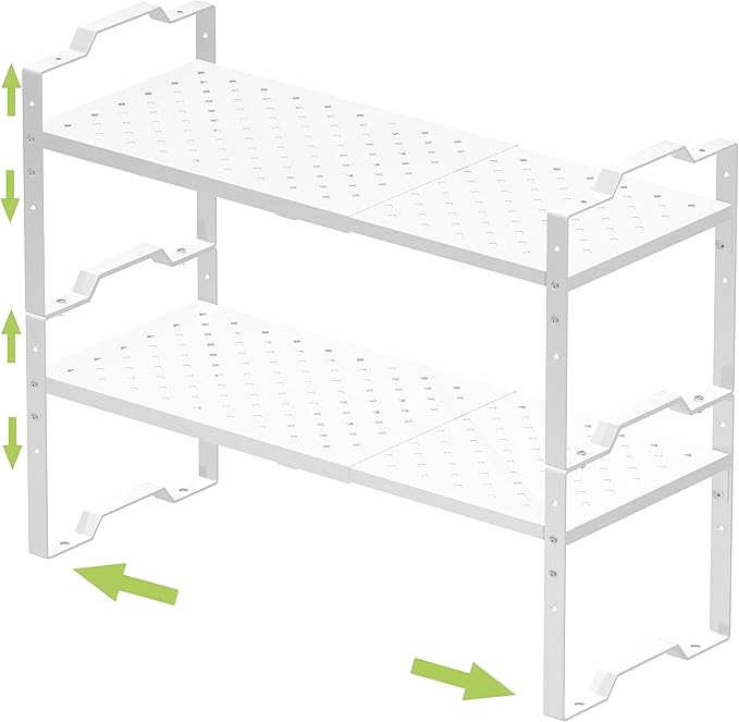 Jojocross Expandable Shelf for Cabinet Organizer Adjustable Stackable Spice Rack at Kitchen and Bathroom More,2 Packs/White, Medium