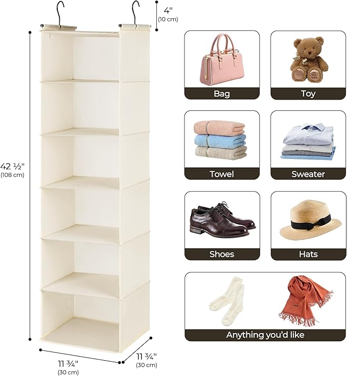 SAYS 6 Shelf Hanging Closet Organizers and Storage, Beige