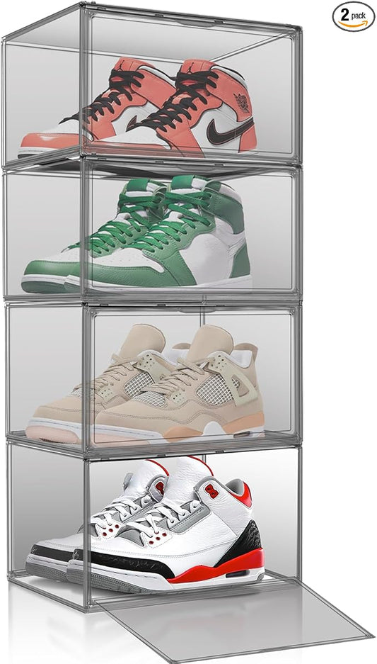 2 Pack Acrylic Shoe Box for Closet Clear Stackable Size 12 Shoe Storage Bins