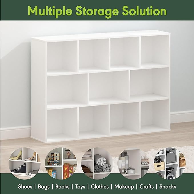 Furinno LUDER Book Shelf, 11-Cube Bookshelf, Reversible Bookcase, White