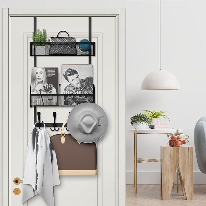 Over The Door Hooks Organizer, Black, 3-Tier