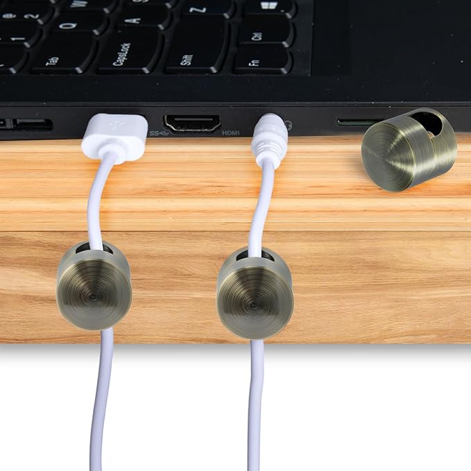 SmallCat 10 Sets Charger Holders for Cords, Antique Copper Color Adjustable Cable Anchor Holders, Adhesive Metal Cord Clips, Cable Management Wire Organizers for Desk, Office, Nightstand