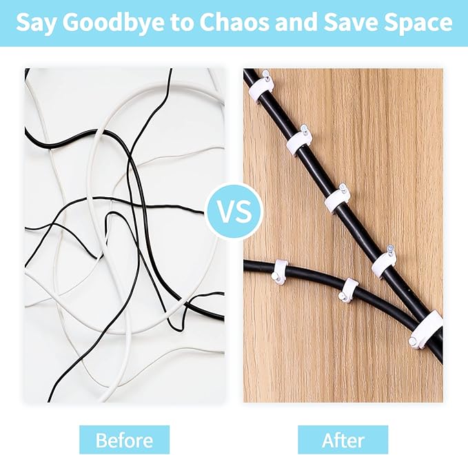Abnii Cable Clips, 100 Pcs, 10mm, Wire Wall Clips with Steel Nails, Cable Management Organizer Clip, Cable Tacks Coax Holder Clips, RG6 RG59 CAT6 RJ45 Cable Cord Clip, White