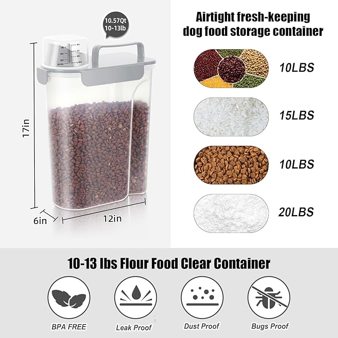 10-13 Lbs Upgrade Capacity Dog Cat Food Storage Container, Gray