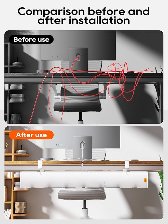 Under Desk Cable Management Tray No Drill, Cable Ties Included, Eco-Friendly Canvas Material, Mesh Design for Heat Dissipation, Cable Organizer/Storage for Standing Desk(39inch, White)
