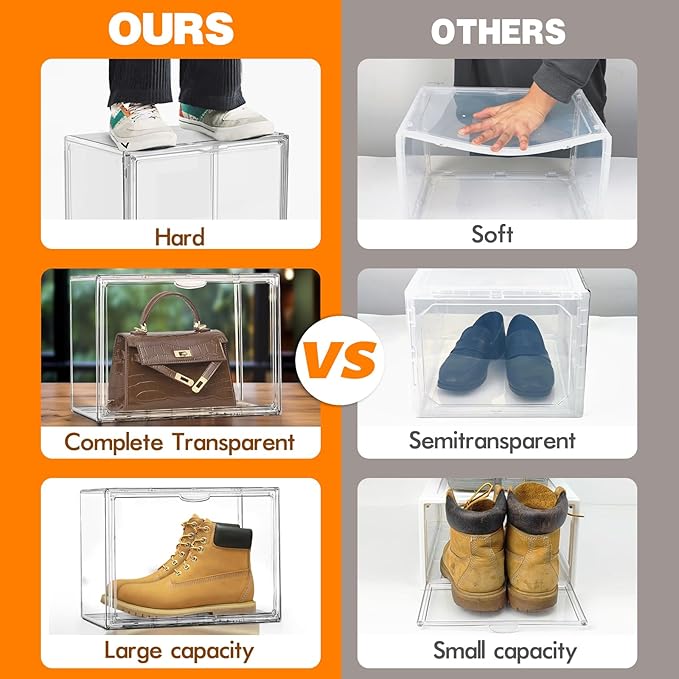 Clear Shoe Boxes Stackable, 10.6'' Tall Sneaker Storage Boxes for High Top Shoes, Magnetic Side Door Shoe Organizer Clear Plastic Shoe Containers for Closet Display, 1 Pack