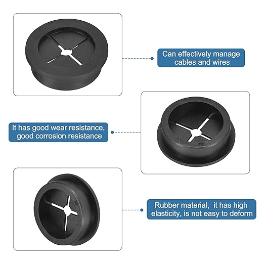 uxcell 2 Pcs Cable Cord Grommet, 1-3/8 Inch (35mm) Desk Grommet Flexible Rubber Grommets Wire Hole Cover Pass Through for Office Computer Desk Wire Organizer, Black