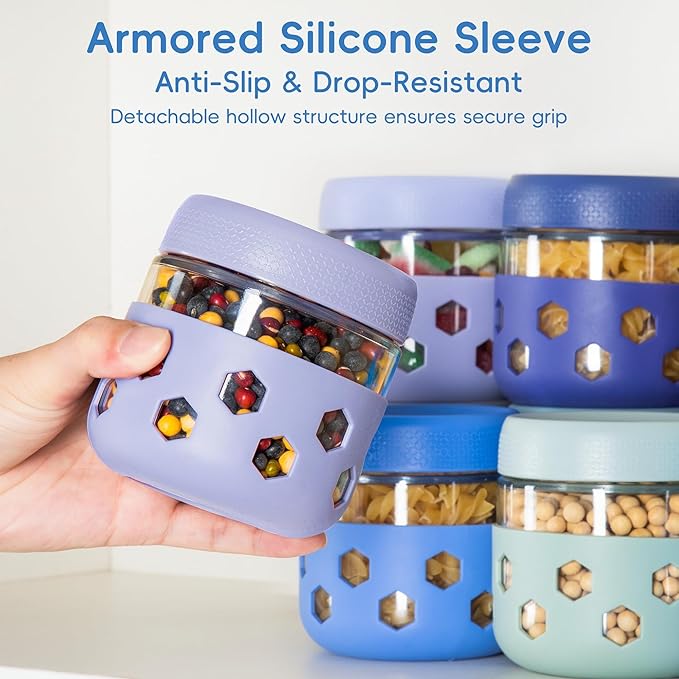 Gemice 6-Pack 10 oz Overnight Oats Containers with Lids and Silicone Sleeves