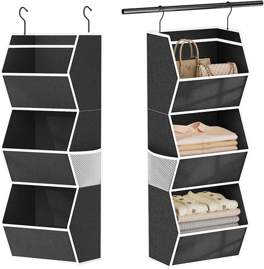 Hanging Closet Organizer 3 Shelf Collapsible Bedroom Closet Organizers, Black