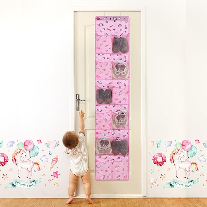 2 Pcs Kids over The Door Shoe Organizer 24 Pockets Unicorn Baby Water Bottle