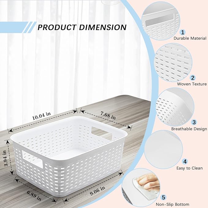 Plastic Storage Baskets for Cabinets, White, S-3PACK