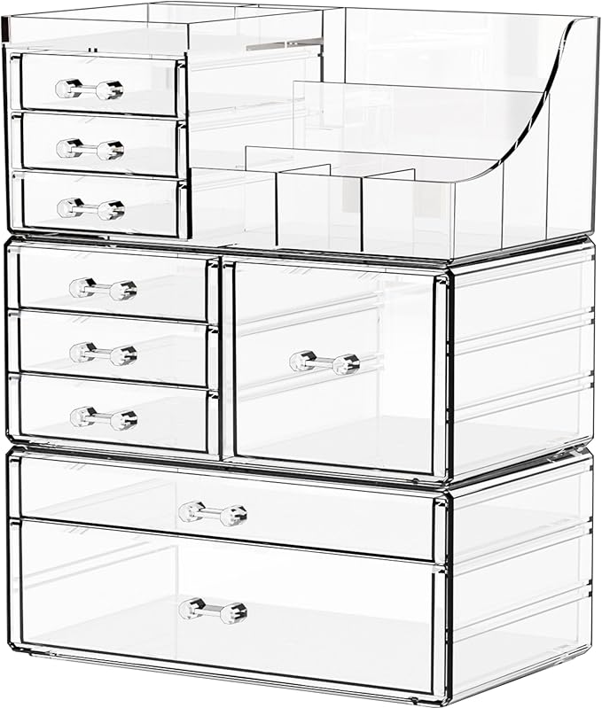3 Pack Clear Makeup Organizer Countertop for Dresser