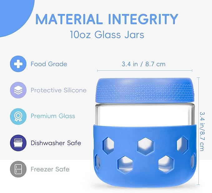 Gemice 6-Pack 10 oz Overnight Oats Containers with Lids and Silicone Sleeves