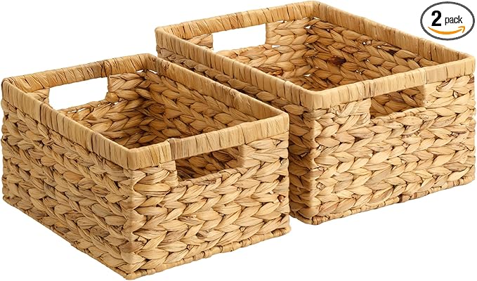 Wicker Storage Baskets, Handwoven Water Hyacinth Basket for Organizing