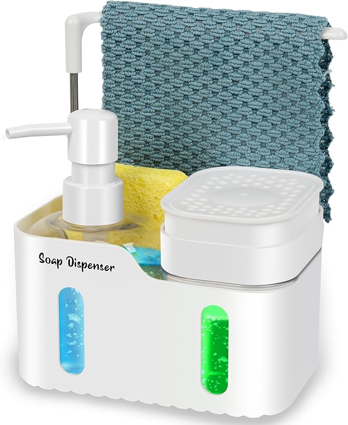 Hand Soap and Dish Soap Dispenser Set for Kitchen, White