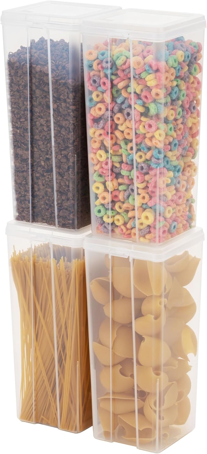 IRIS USA Food Storage Containers with Flip-Top Lid, 3.9 Qt - 4 Pack, Clear Stackable Food Containers for Kitchen & Pantry Organization, BPA-Free, Food Grade Plastic For Flour, Sugar, Dry Food, Grain
