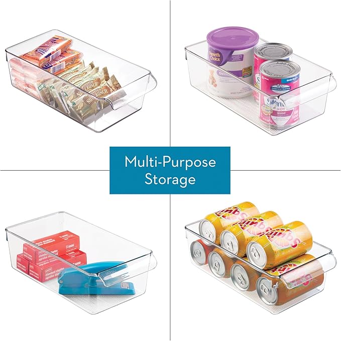 iDesign Fridge Storage Bin with Handle - Fridge Tray for Meats and Cheeses - Set of 4 - Clear