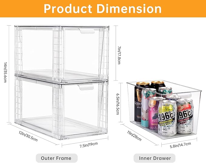 1Pack Large Stackable Kitchen Storage Drawers, XL-UP Handle