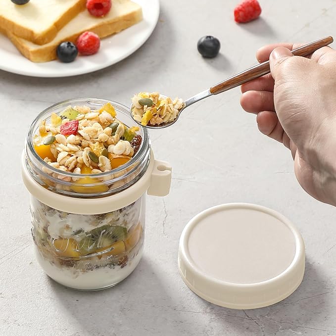 4 Pack Overnight Oats Containers with Lids and Spoons, Fruit