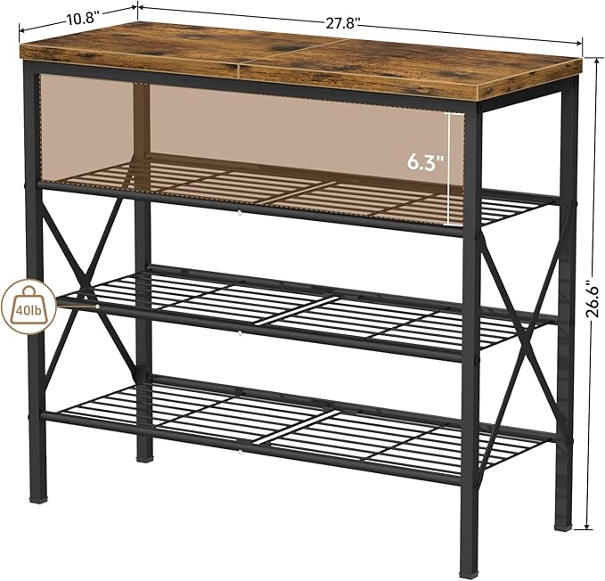 4-Tier Tall Shoe Rack, Large Capacity Shoe Shelf Holds 16 Pairs, Shoe Shelf for Entryway, Hallway, Living Room, Rustic Brown