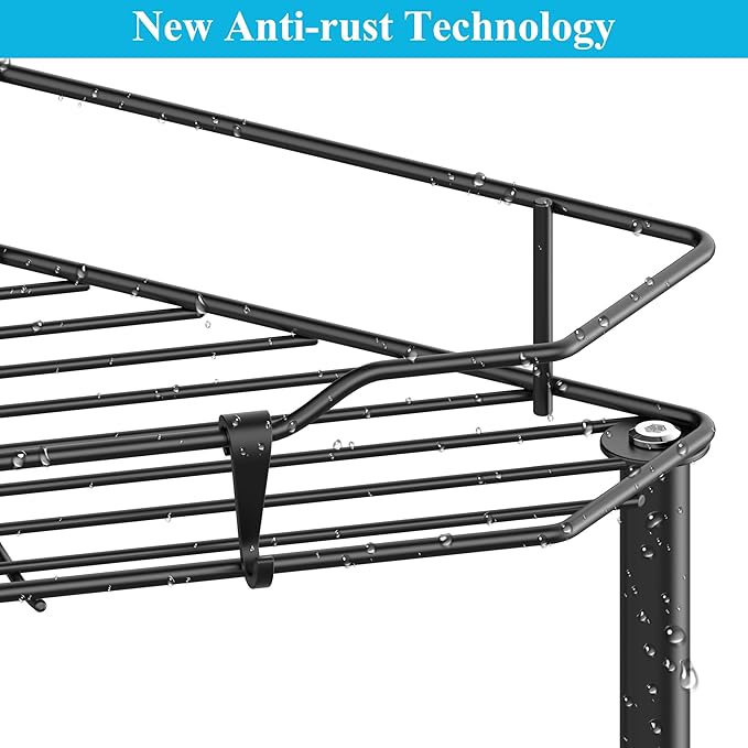 HuggieGems 3 Tier Floor Standing Corner Shower Caddy Organizer Shelf with Hooks, Bathroom Shelves Stand Rack, Matt Black