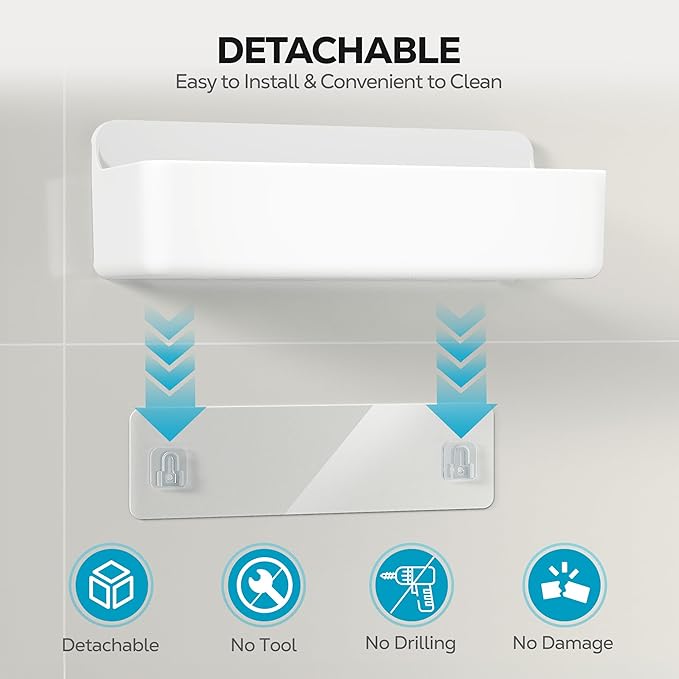 Nieifi Adhesive Wall Shelf, Shower Shelves, Shower Organizer for Bathroom Organization (White, 4 pieces)