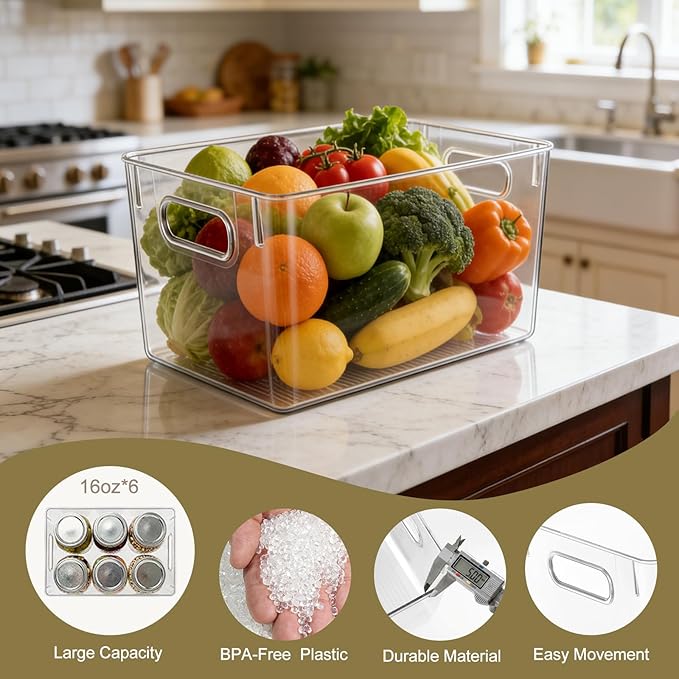 Hudgan 4 Packs Refrigerator Organizers and Storage , 4 Large Storage Containers for Pantry Organizers, Home Edit, Kitchen Cabinet, Refrigerator, Under Sink Organization, Bathroom, Office