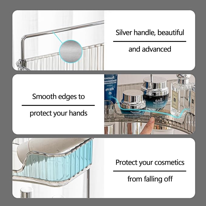 shuang qing 3-Tier Corner Bathroom Counter Organizer – Classic Storage Shelf for Makeup, Perfume & Toiletries, Space-Saving Countertop Tray Fits Bathroom, Dresser, Kitchen (Slate Gray)