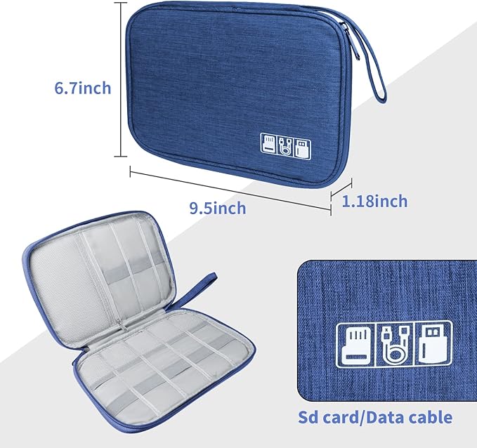 Lcsmaokin Electronics Travel Organizer,Portable Waterproof Electronic Travel Storage Bag for Small Charging Cord Storage,Charger,Small Electronics,SD Card etc,for Travel,Business -Navy Blue