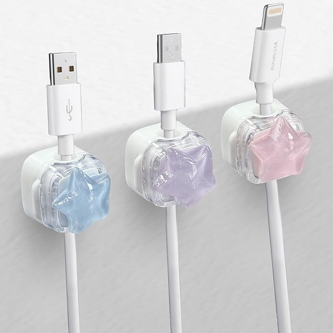 3Pack Magnetic Cable Clips for Nightstand, Adhesive Night-Glowing Cord Holder Organizer for Office Home Desk Wall Car (Star)