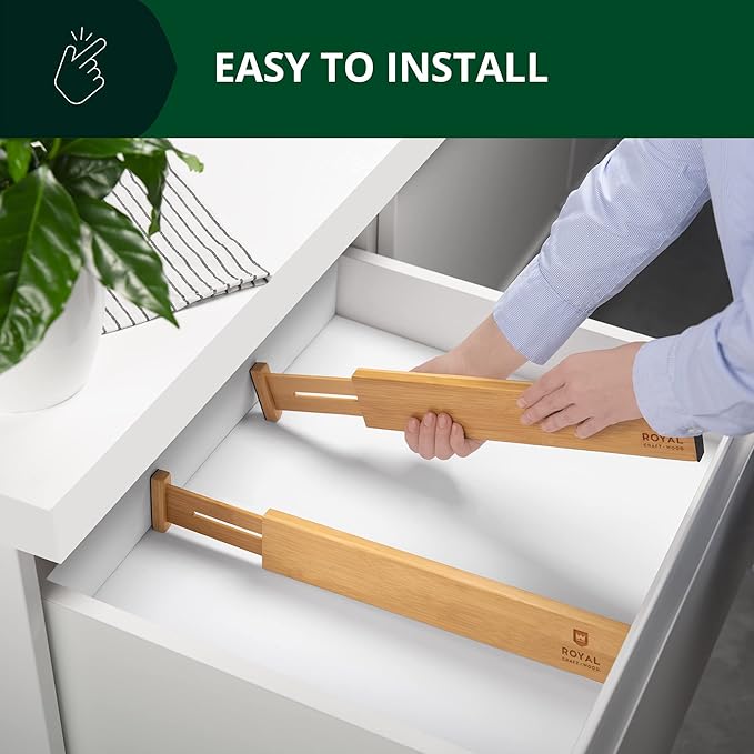 Bamboo Drawer Dividers Organizers, Adjustable Drawer Separator Splitters