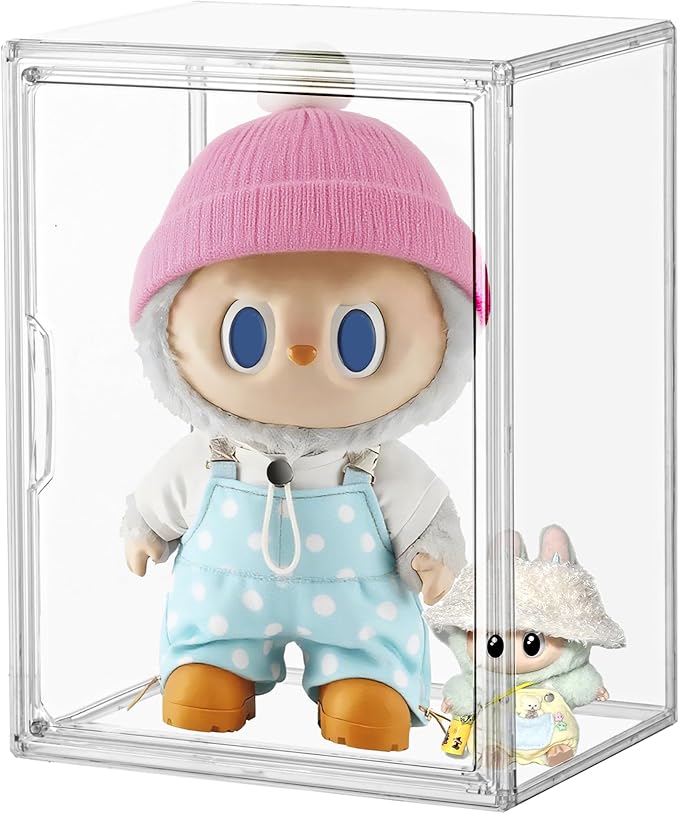 ZLLZUU Clear Stackable Plastic Storage Bins with Lid, Dustproof Book Cosmetic Acrylic Display Cases with Magnetic Door, Large Figures Collectibles Showcase