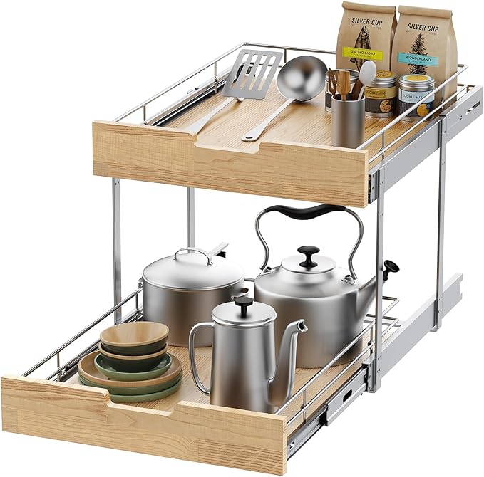 Sikarou Pull Out Cabinet Organizer, Heavy-Duty Slide Out Shelf, 2 Tie 26 * 21 in