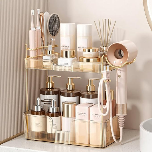 Bathroom Counter Organizer for Vanity, Gold, 2Tiers