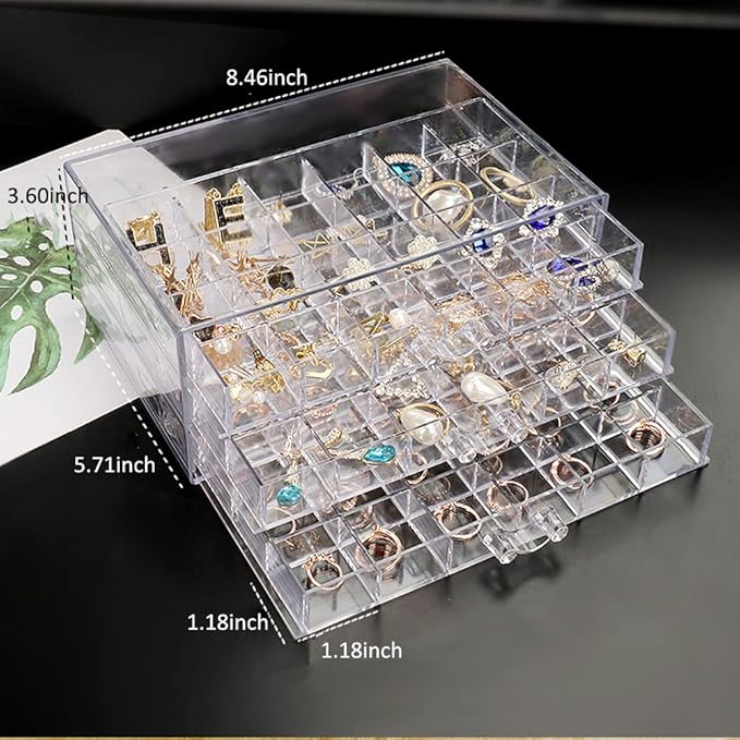 Compartment Storage Box 72 Grids Acrylic Organizer Box with 3 Drawers Storage