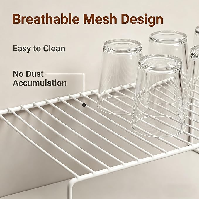 iPEGTOP Kitchen Cabinet Storage Shelf Rack, Set of 2 Large (15.7 x 9.4 Inch) Rustproof Metal Wire Shelves Spice Shelf Rack Cupboard Organizer for Pantries Countertops Utensils Organization, White