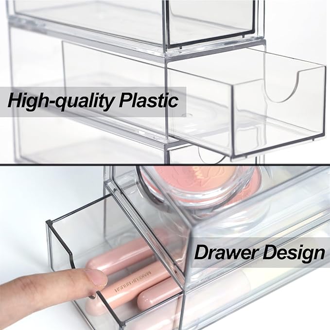 Acrylic Makeup Organizer, Clear Storage Organizer Desktop Stackable Storage Drawers, Plastic Organizer Bins for Makeup, Stationery, Cosmetics, Vanity, Bathroom,Cabinet,Pantry Office Desk (5 Drawers)