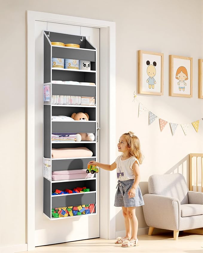 ULG Over the Door Organizer 2-Pack Door Hanging Organizer Closet Door Organizers and Storage for Clothes, Shoes, Toys Grey