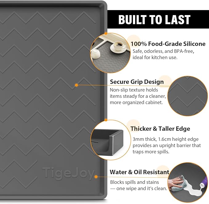 TigeJoy 31" x 19" Under Sink Mats for Kitchen Waterproof, Leak-Proof Silicone Mat Sink Protector and Cabinet Liner, Kitchen Essentials Organizer and Storage, Boot or Shoe Tray, Pet Feeding Mat