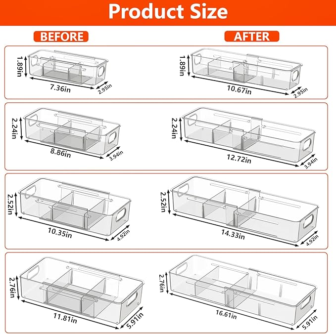 8 Pcs Expandable Clear Drawer Organizers