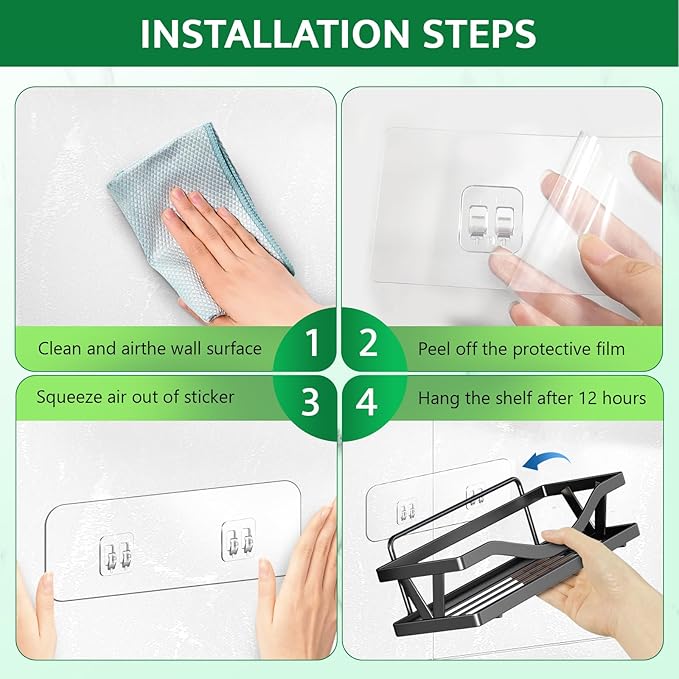 FGSAEOR 9 Pack Shower Caddy Adhesive Replacement Strips, Heavy Duty Clear Waterproof Sticky Hooks, No Drilling Wall Mount for Shower Shelves, Bathroom Storage, Kitchen Rack & Soap Holder
