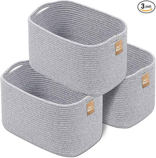 BLANC Cotton Rope Baskets for Organizing, Shelves, Toys, Gray7, 15"x10"x9"