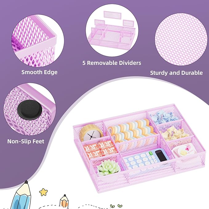 2 Pack Desk Drawer Organizer, Purple