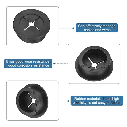 uxcell 2 Pcs Cable Cord Grommet, 1-1/4 Inch (32mm) Desk Grommet Flexible Rubber Grommets Wire Hole Cover Pass Through for Office Computer Desk Wire Organizer, Black