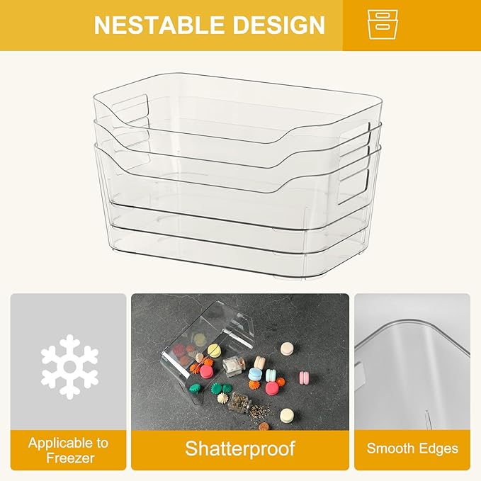 8 Pack Clear Pantry Organizer Bins for Kitchen